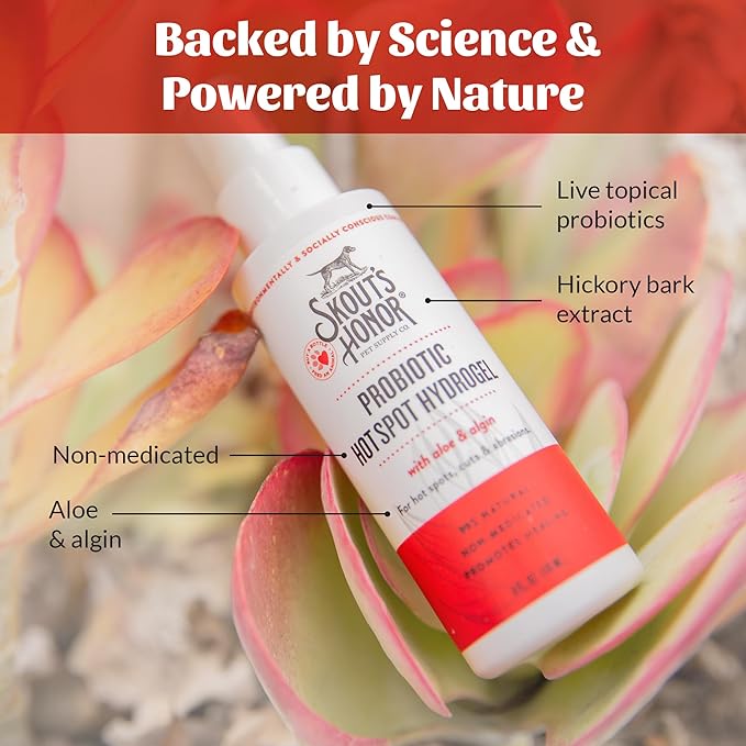 SKOUT'S HONOR Probiotic Hot Spot Hydrogel - Natural Hot Spot Treatment, Soothes and Heals Wounds, Burns, and Irritated Skin, Safe for All Skin Types, 4oz, 2-Pack