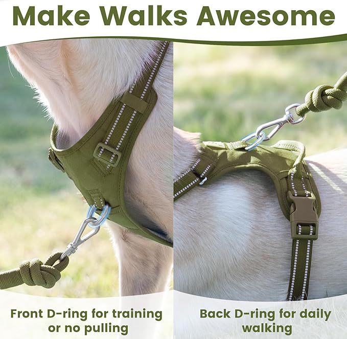 No Pull Dog Harness, Reflective Puppy Vest for Small Medium Large Sized Dog (Misty Green,M)