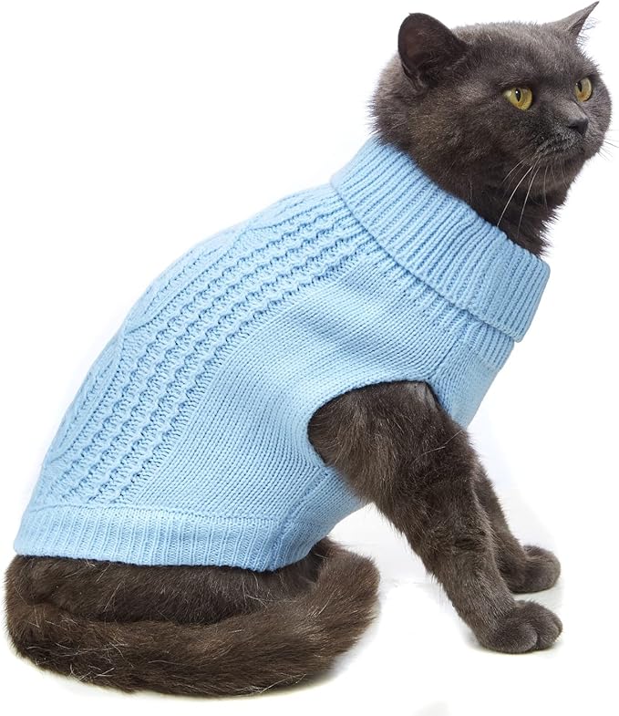 Stretchy Cat Sweater - 17 Colors & 6 Sizes | Snug Winter-Ready Knit for Boy/Girl Cats & Kittens(Blue, Medium)