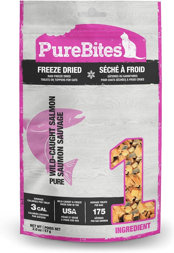 PureBites Freeze Dried Salmon Cat Treats 57g | 1 Ingredient | Made in USA (Packaging May Vary)
