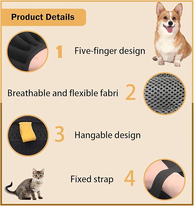 2Pcs Pet Hair Removal Glove with Electrostatic Technology, Pet Hair Gloves for Dogs and Cats, Washable Pet Hair Remover Tool for Sofas, Carpets, Car Seats and Bedding