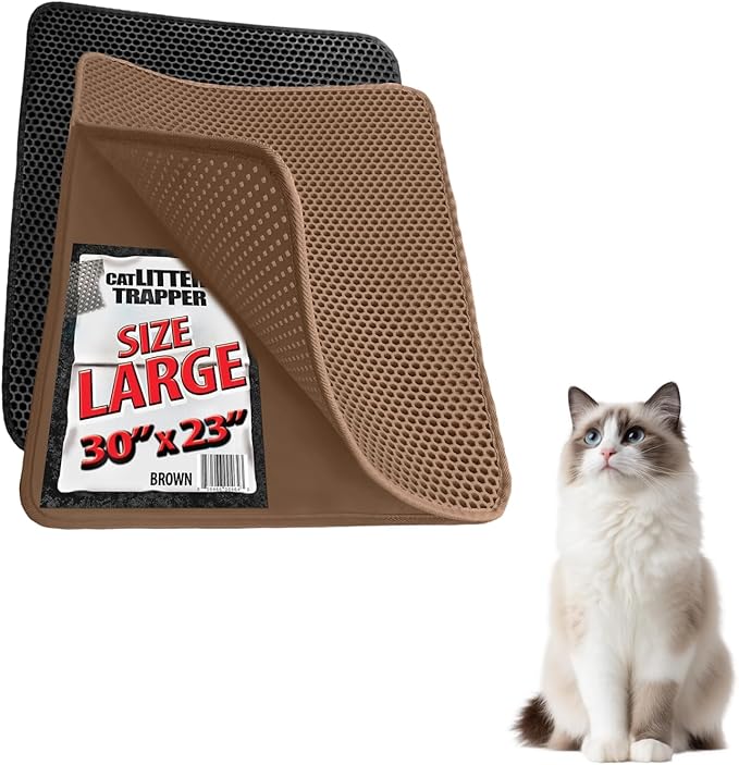 iPrimio Large Cat Litter Trapper Mat w/ Urine/Waterproof Layer - Larger Holes w/ Urine Puppy Pad Option - Cat Litter Mat, Light and Soft (Brown Color)