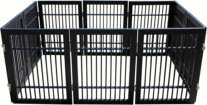 Pet Dog Gate Strong and Durable Freestanding Folding Acacia Hardwood Portable Wooden Fence Indoors or Outdoors by Urnporium (Black Pet Gate, 10 Panel 24" Tall)