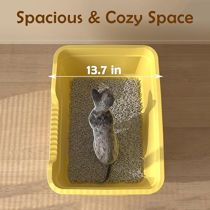 Large Cat Litter Box with High Sides,Open Top Cat Litter Pan with Low Entry,Big Cat Boxes for Indoor Cats,Ideal for Kittens & Senior Cats,Anti-Splashing,No Odor,Easy to Clean (Grey)