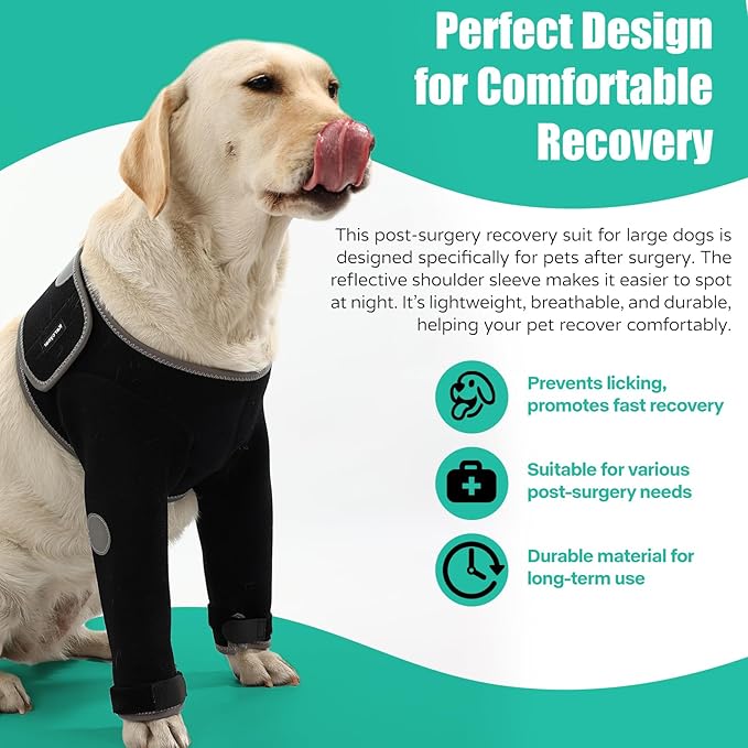 Dog Recovery Sleeves, Cone Collar Alternative, Reflective Material Design Abrasion Resistant Dog Recovery Suit, Washable 3mm Thick and Waterproof, Pets Sleeve Anti Licking Wounds and Keep Dry