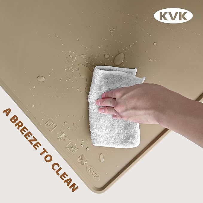 KVK Dog Food Mat, 39.4×29.5in Extra Large Silicone Pet Feeding Mat - Waterproof, Non - Slip, Chew - Resistant for Food & Water, Protect Floors (Brown)