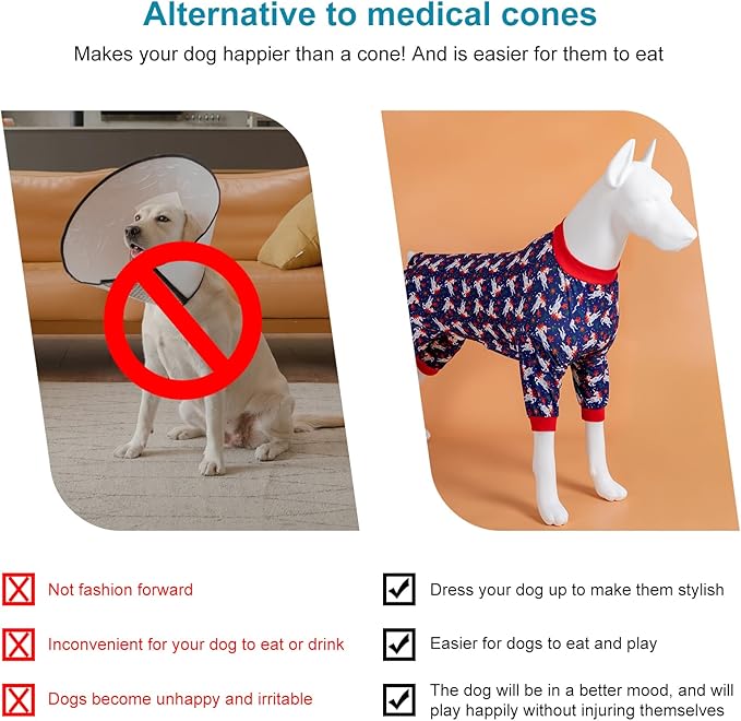 LovinPet Recovery Bodysuit for Large Dogs, Wound Care Cotton Pullover Pajamas, Cozy Stretchy Fabric, Navy Unicorns Print, Large Dog PJs, Surgery Recovery Suit, Pitbull Party Clothes,Medium