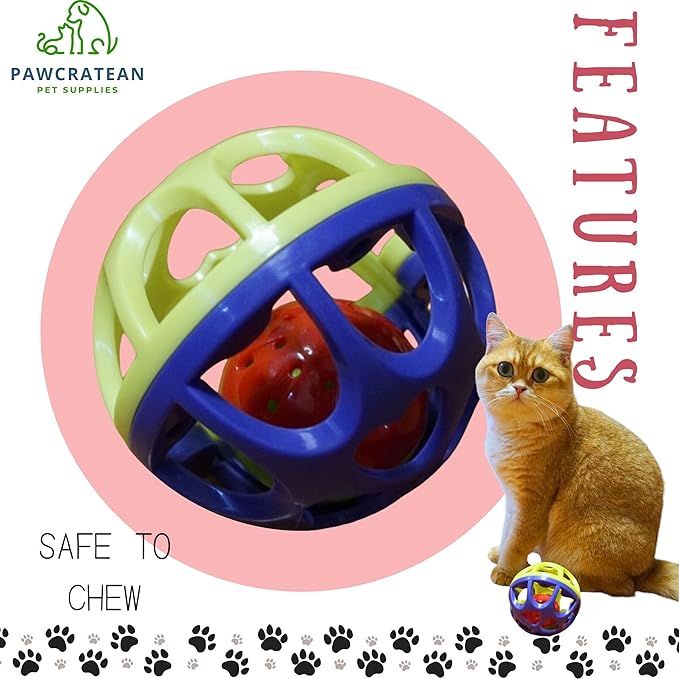 Large Cat Ball Toy with Bell - Durable, Self-Entertainment, Colorful Indoor Exercise (Yellow & Purple)