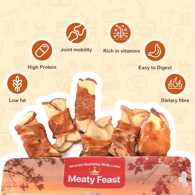 Chicken & Apple Wrapped Dog Treats, Healthy Natural Apple & Chicken Jerky Wraps, Grain & Gluten Free Chewy Dog Training Treats for Small Medium Large Dogs, 10.58oz