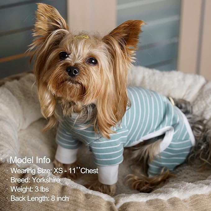 KYEESE Dog Pajamas Striped Clothes Pet PJS Lightweight Doggie Jammies 4 Legs Outfit Soft Dog Pajamas Cozy Pet Clothes Onesie Comfortable PJS for Medium Dogs Doggie Onesie,Green Striped, XX-Large