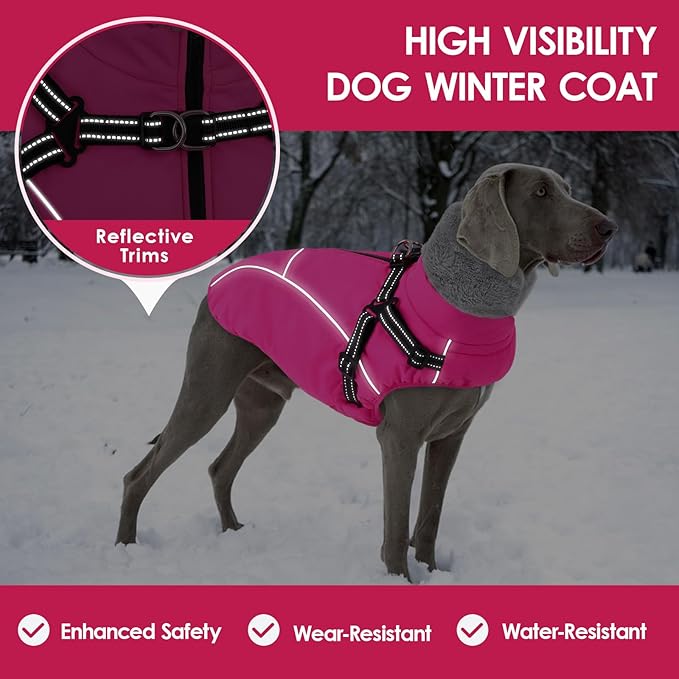 AOFITEE Small Dog Coat, XS Dog Jacket Winter with Harness Built in, Warm Fleece Puppy Coat, Waterproof Pet Puffer Jacket Snowsuit with Zipper, Reflective Dogs Cold Weather Coats Sweater, Pink XS