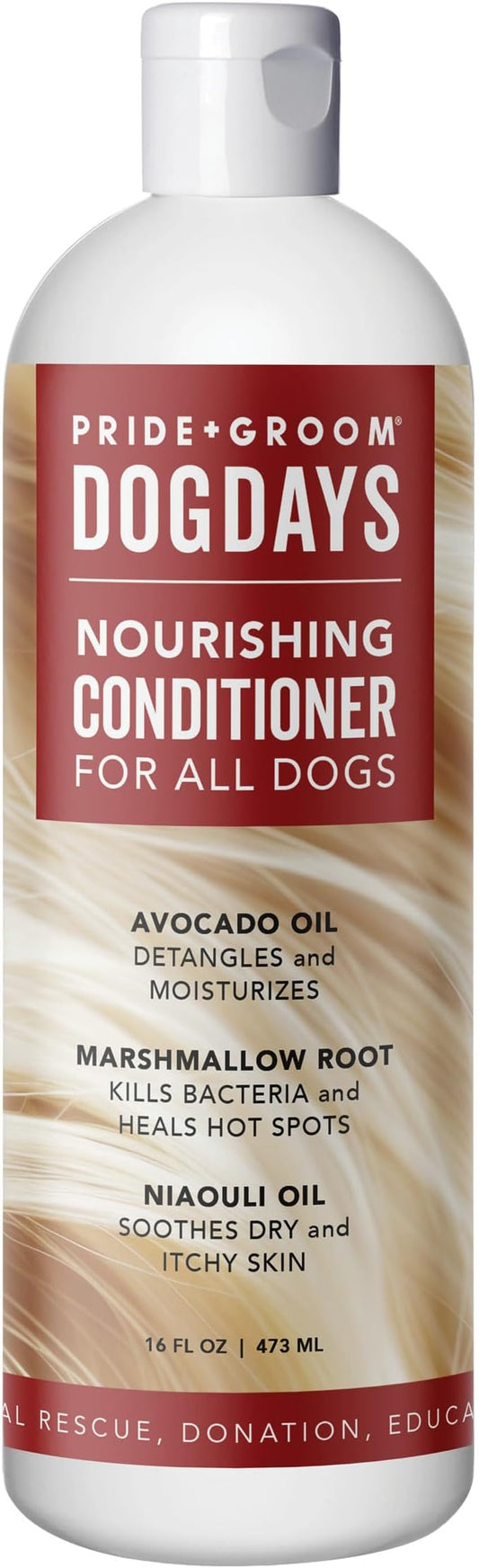 Pride and Groom DogDays Nourishing Dog Conditioner | Tearless, Hypoallergenic Formula for Allergies, Itching & Dry Skin | Natural Detangler for Dogs | Extends Life of Dog Groom | 16 oz