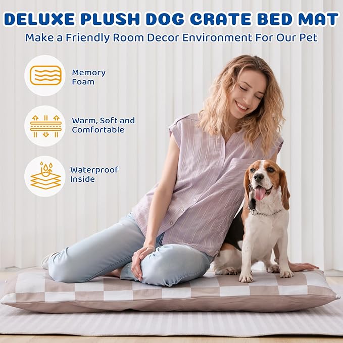 Large Dog Bed with Removable Washable Cover for Large Dogs Deluxe Plush Dog Crate Beds Comfy Kennel Pad Waterproof Lining and Blue Gel Memory Foam Memory Foam（Brown 40.2 * 30 * 4in）