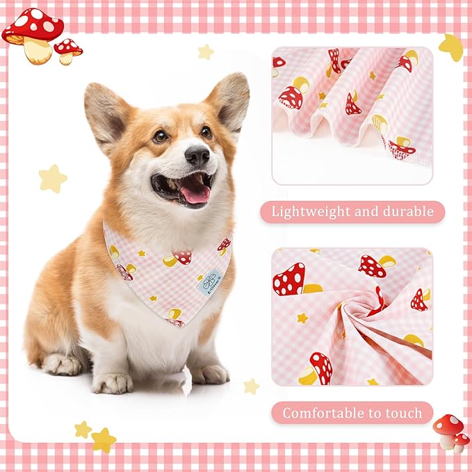 E-Clover Pink Buffalo Plaid Dog Bandanas & Matching Scrunchie Set Cute Dog Scarf Bibs Girl Pet Bandana with Bow Tie for Medium Large Dogs Owner Mom