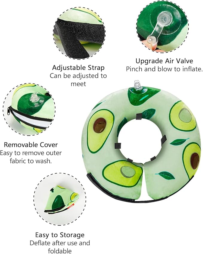 MIDOG Inflatable Dog Cone Alternative for After Surgery - Soft Protective Donut Collar Prevents Licking, Comfortable Recovery E-Collar Alternative for Small Medium Large Dogs (Avocado,L)