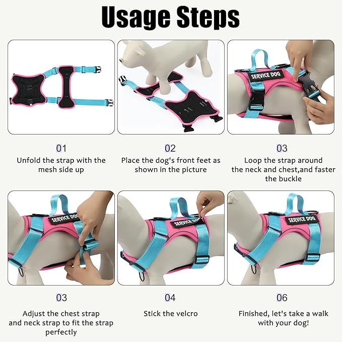 Demigreat Service Dog Harness, Reflective Dog Vest Harness with 5 PCS Patches, Adjustable Soft Oxford Pet Harness, Inner Layer Mesh, Easy to Control for Small Medium Large Dogs