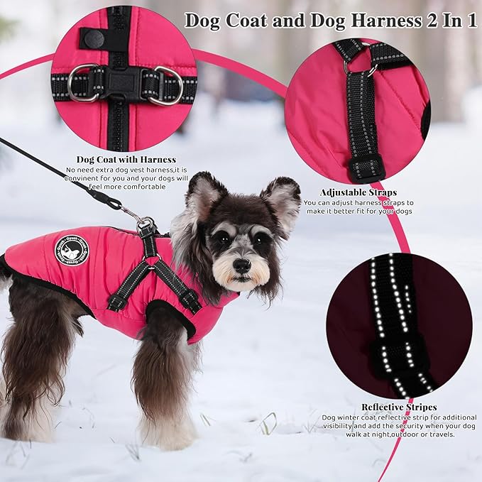 Gyuzh Dog Coat with Harness Puppy Coats Small Dog Harness Jacket Winter Waterproof Jackets for Smal Medium Large Dogs