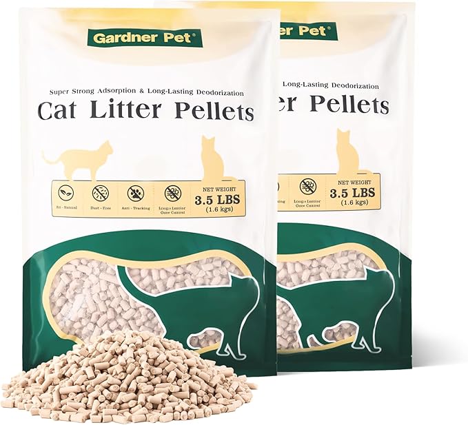 Gardner Pet Cat Litter Pellets, Natural Mineral Formula with Odor Control, Low Dust & Low Tracking, Non-Clumping Cat Litter, Lightweight & Safe,Works in Double-Layer Litter Boxes (3.5LBS*2)