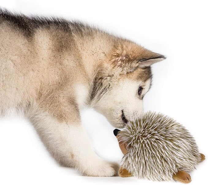 Pawaboo Plush Dog Toy, Non-Toxic Super Soft Faux-Fur Hedgehog Dog Toy Squeak Aninal Toy Stuffed Biting Training Playing Toys for Dog Puppy, Brown