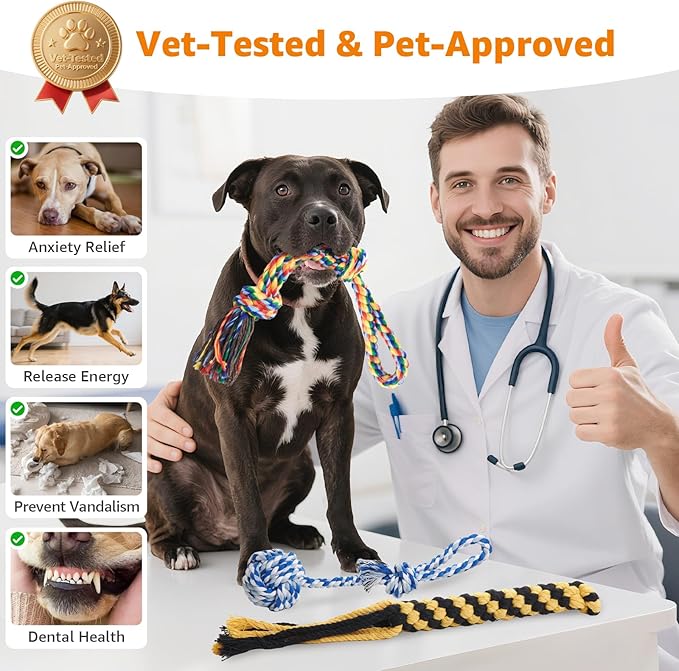 Dog Rope Toys for Aggressive Chewers - Heavy Duty 3 Packs Indestructible Cotton Dog Chew Toys for Small Medium Breed - Exercise Interactive Tug of War Dog Toy for Boredom, Teeth Clean(Mix Colors)