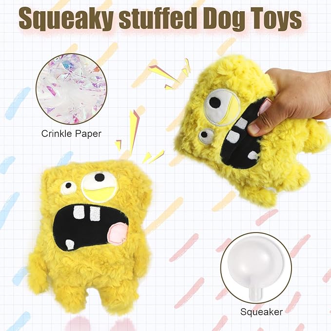 Squeaky Dog Toy, Plush Stuffed Dog Toy Keep Them Busy Tug of War Dog Chew Toy for Small Medium Large Dogs (Yellow)