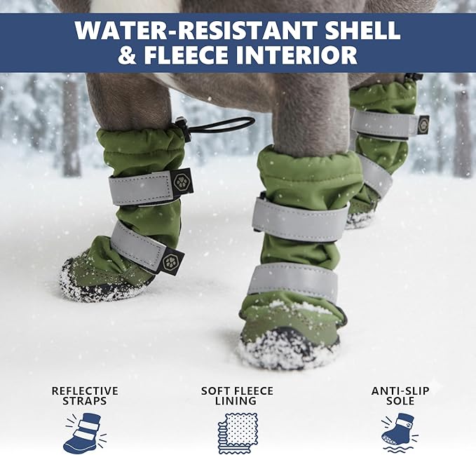 Spark Paws Dog Shoes, Waterproof Dog Boots for Medium to Large Dogs, Non Slip, Breathable Dog Booties and Paw Protectors - 4PCS Doggie Hiking Boots with Reflective Straps - Green - Size 4