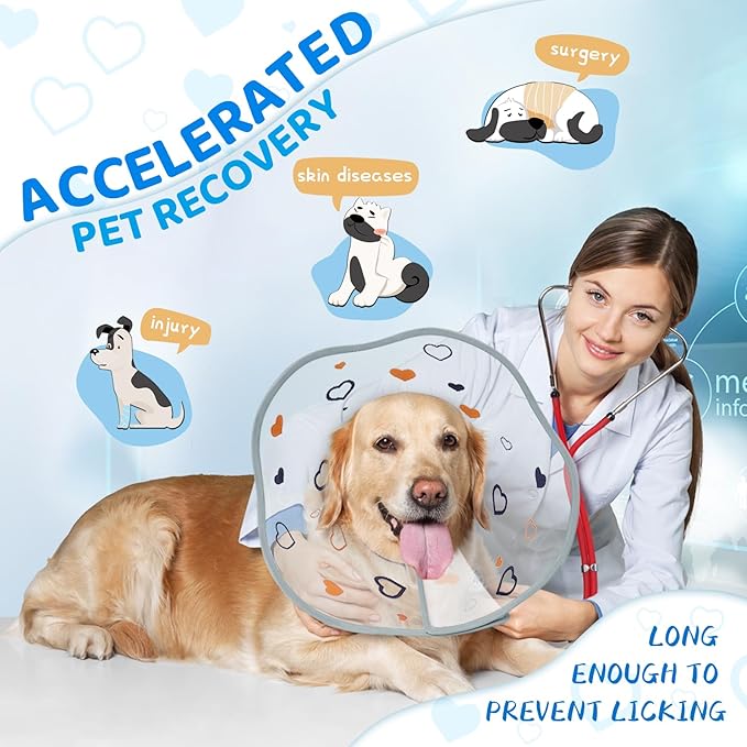 Dog Cone After Surgery - Soft, Comfortable, Adjustable Recovery Collar for Large, Medium, Small Dogs - Stop Licking with Soft Protect Edge (Love, XL)