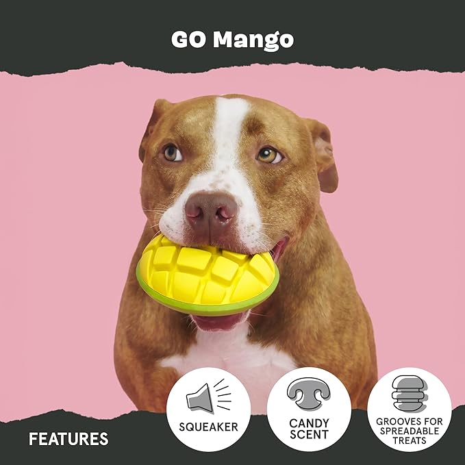 Barkbox Go Mango Tough Squeaky Rubber Dog Toy - Candy-Scented, Durable Design for Long-Lasting, Squeaky Fun - Large Breeds