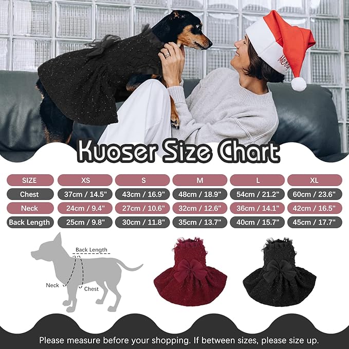 Kuoser Dog Dress, Cute Dog Dresses for Small Dogs Girl Elegant Puppy Tutu with Bow-Knot, Doggie Princess Costume Pet Outfit for Birthday Party Christmas Halloween Wedding, Black S