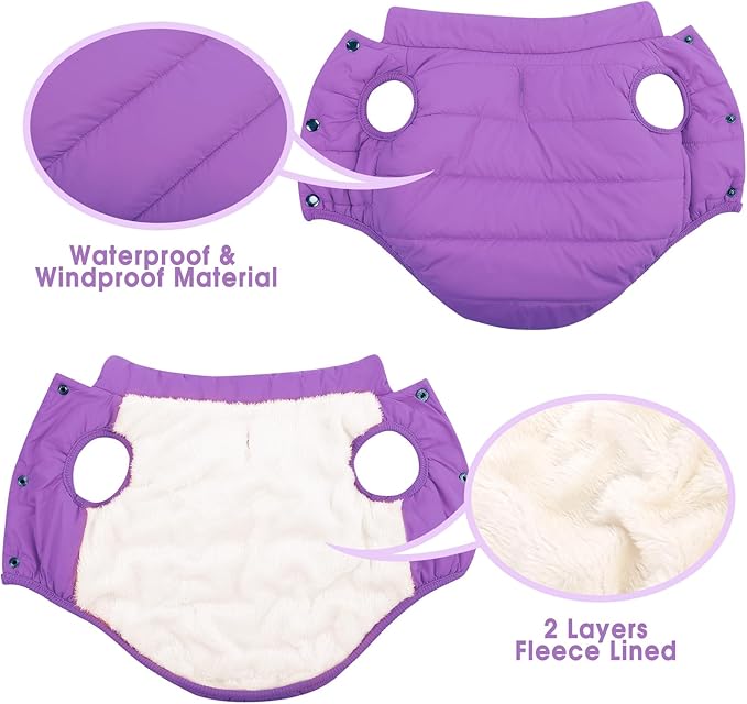 ASENKU Dog Winter Coat - Waterproof Windproof Dog Jacket, Warm Snowproof Doggie Puffer Vest for Cold Weather, Lightweight Snow Coats for Small Medium Large Dogs (Purple, L)