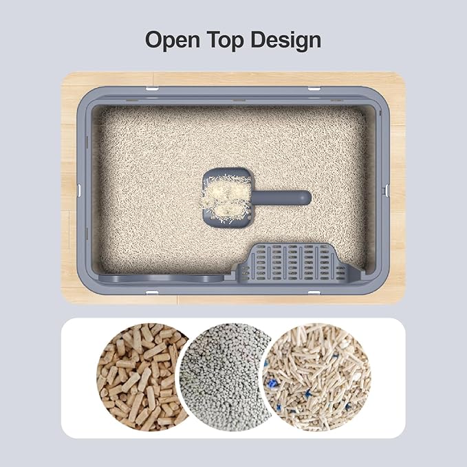 Stainless Steel Cat Litter Box, Open Top High-Sided Metal Litter Box with Scoop, Extra Large Litter Boxes for Kitty Kitten and Big Cats, Anti-Urine Leakage, Non-Sticky, Easy to Clean (Grey)