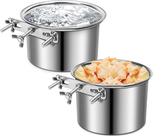 Water Bowl for Dog Crate, ShineMe Stainless Steel Pet Food Bowls for Kennel Cage No Spill, Attachable Dog Crate Bowls Hanging 2 Pack for Medium and Small Sized Dogs (5.5 x 2.9” & 4.9 x 3.3”)