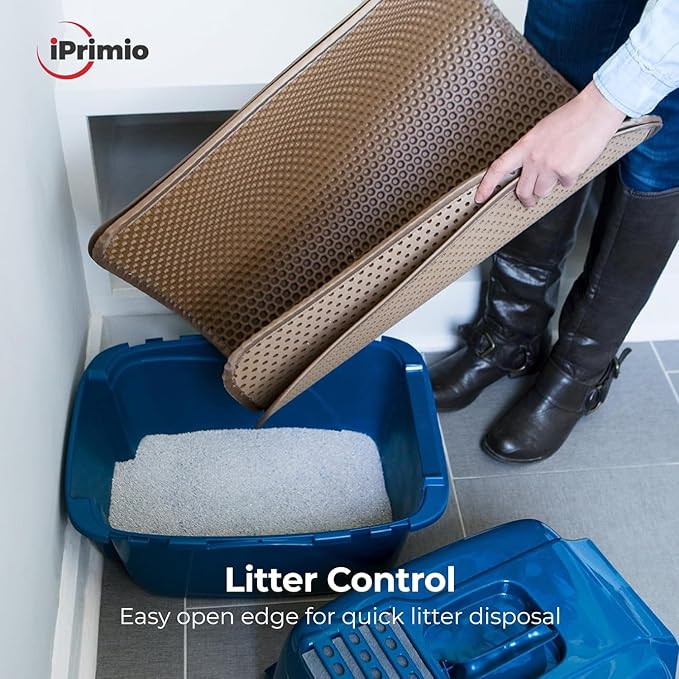 iPrimio Large Cat Litter Trapper Mat w/ Urine/Waterproof Layer - Larger Holes w/ Urine Puppy Pad Option - Cat Litter Mat, Light and Soft (Brown Color)