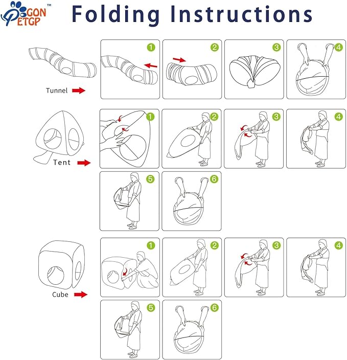 Cat Tunnel for Indoor Cats with Cube Tent Toys Combo, Crinkle Paper Collapsible Interactive Pet Cat Tubes with Play Ball and Bell for Puppy, Kitty, Kitten, Rabbit (3 in 1 Set