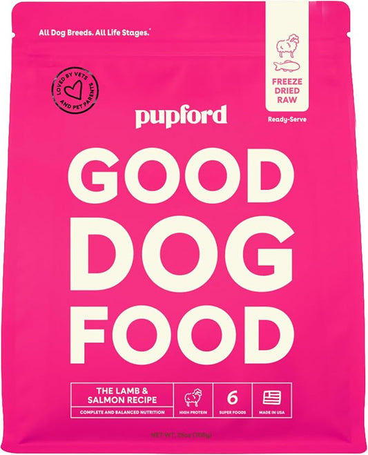 Pupford Good Dog Food, Freeze-Dried Raw, High-Protein, Superfood Ingredients, Vet-Approved, No Fillers or Artificial Additives (Lamb & Salmon Recipe, 25 oz)