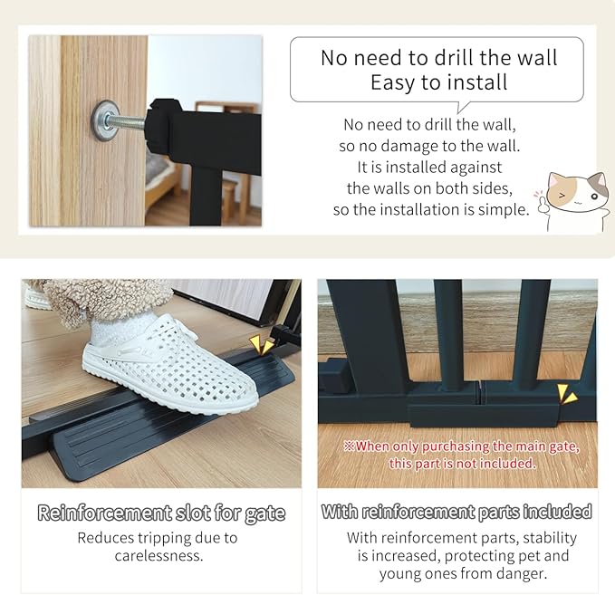 Lumizone Extra Tall Cat Gate 61.02" High Pressure Mounted Extra Wide 2025 New(17 Sizes)1.37" Gap No Drilling Auto-Close One-Handed Operation Tall Pet Gate for Dogs(Black, 50.98"-55.11"/129.5-139.5CM)