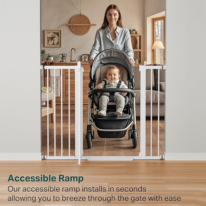 Cumbor 36" Extra Tall Baby Gate for Stairs, 29.7-48" Wide Dog Gate for Doorways, Pressure Mounted Auto-Close Pets Gates for Dogs Indoor, Durable Safety Child Gate, Mom's Choice Awards Winner, White