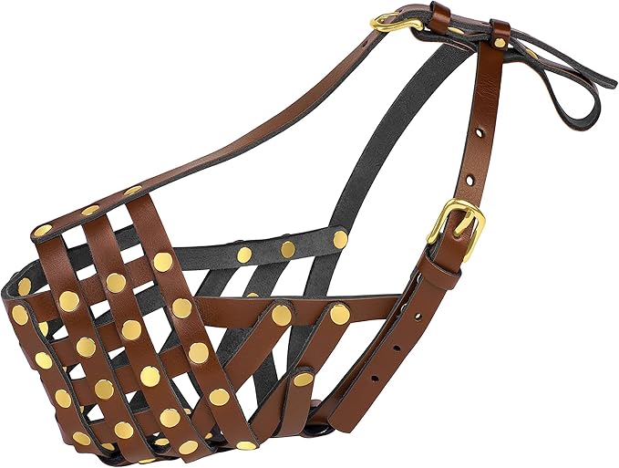 OOPSDOGGY Rottweiler Dog Muzzle for Large Dogs - Leather Breathable Secure Basket Muzzle for Large Breeds Prevents Biting No Chewing Adjustable (Brown, Size 5 - Rottweiler)