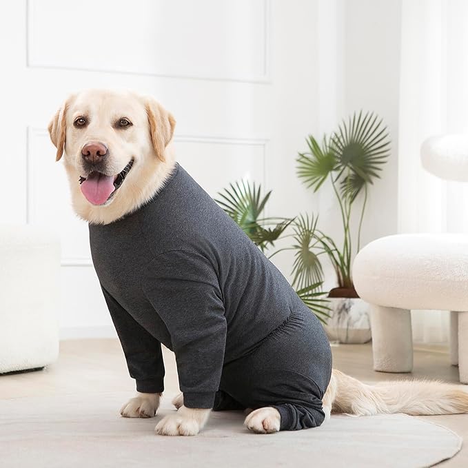 Yeapeeto Dog Onesie Surgery Recovery Suit for Large Medium Bodysuit Dogs Pajamas PJS Full Body for Shedding, Prevent Licking, Wound Protection, Cone Alternative(2XL,Dark Grey)