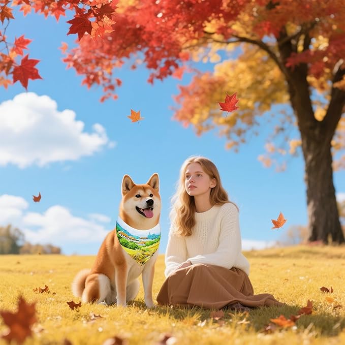 7 Pcs Fall Dog Bandanas for Small Medium Dogs Breed 25 Inch Autumn Dog Bandana Adjustable Large Hemming Seam Edge Scarves Grooming M