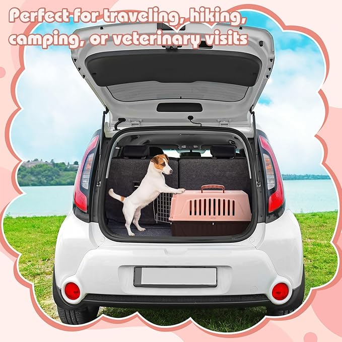 2 Set 18.9" Pet Carrier for Small Cats and Dogs, Hard Sided Plastic Cat Kennel for Pet with Front Door Security Lock Fully Breathable Travel Crate, up to 13 Lbs(Brown,18.9 x 12.6 x 11.8 Inch)