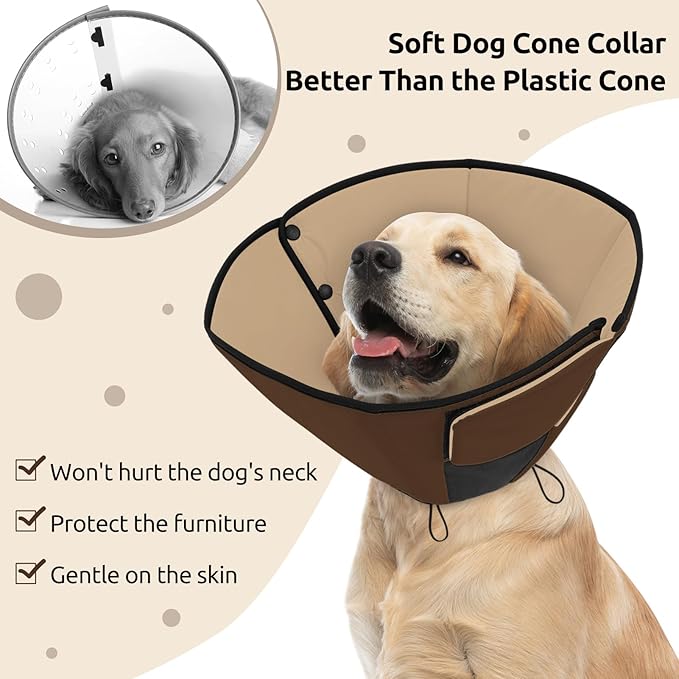 Queenmore Dog Cone XL, Soft Dog Cones for Large Dogs After Surgery, Cone for Dogs to Stop Licking, Elizabethan Collar for Pet, Alternative to Recovery Collar for Large Breeds, Brown XL