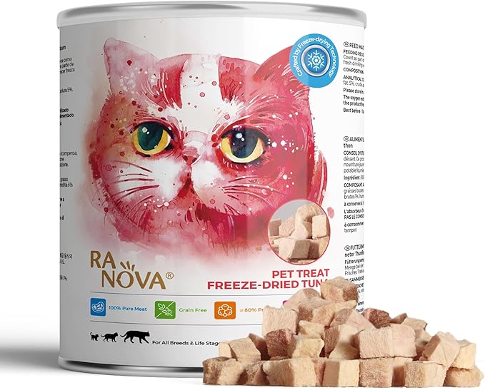 RA NOVA Freeze Dried Cat Treats - 100% Tuna Grain Free Raw - Natural Balance Limited Ingredient High Protein Cat Snacks 130g/4.59oz - Picky Eater Challenger