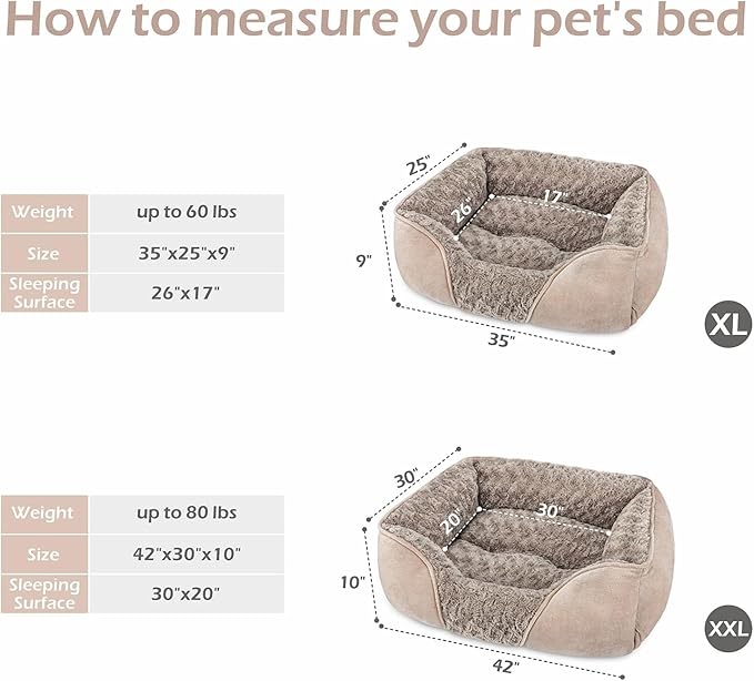 INVENHO XX-Large Dog Bed for Large, Medium, Small Dogs - Rectangle, Washable, Orthopedic, Soft, Calming, Durable Pet Cuddler with Anti-Slip Bottom - XXL (42"x30"x10")
