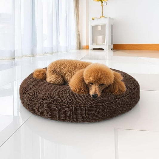 Muddy Mat®Cloud K-9 Bed for Dogs & Cats, Soft & Relaxing Donut Dog Bed, Chenille Material, Removable Cover, Washable & Dryer Safe–Brown Medium(35'x35')