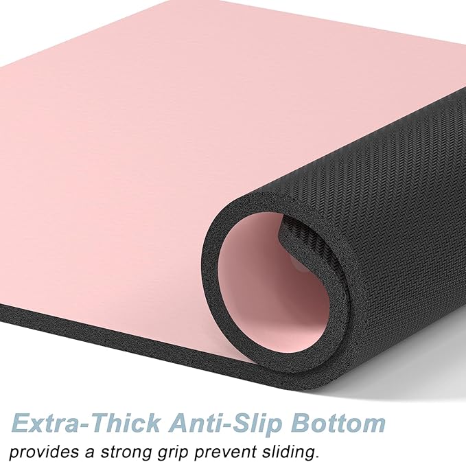 Rnivvi Dog Food Mat, 12" x 19" Footprint Absorbent Dog Cat Bowl Mat for Food and Water, Cute Anti-Slip Rubber Pet Feeding Rug Protect Floors, Puppy Placemat for Feeding & Watering Supplies, Pink