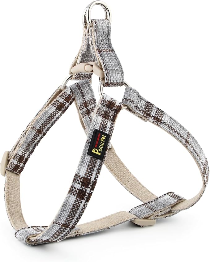 Plutus Pet Cotton Hemp Step in Dog Harness, Sustainable, Lightweight and Escape-Proof, Quick Fit Dog Harness for Puppy Small Medium and Large Dogs, Gray Plaid, XS