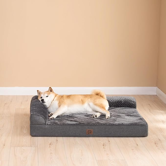 EHEYCIGA Memory Foam Dog Bed Medium Sized Dogs, Waterproof Dog Bed Orthopedic with Washable Removable Cover, Non-Slip Pet Bed Couch for Crate, 30x20x6 Inches, Dark Grey