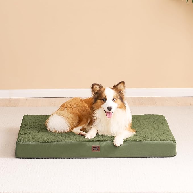 EHEYCIGA Orthopedic Foam Dog Bed for Large Dogs, 35"L x 23"W x 3.5"Th, Dark Green