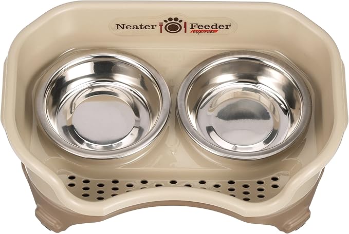 Neater Feeder Express Mess Proof Cat Bowls Elevated, No Spill Feeding Station, Stainless Steel Dishes for Food and Water, Raised Bowls for Indoor Cats, No Fatigue Whisker Friendly Dish, Cappuccino